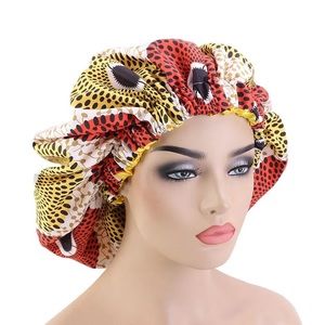 Women African Floral Print Satin Night Sleep Bonnet Hat Hair Care Cap Head Wrap